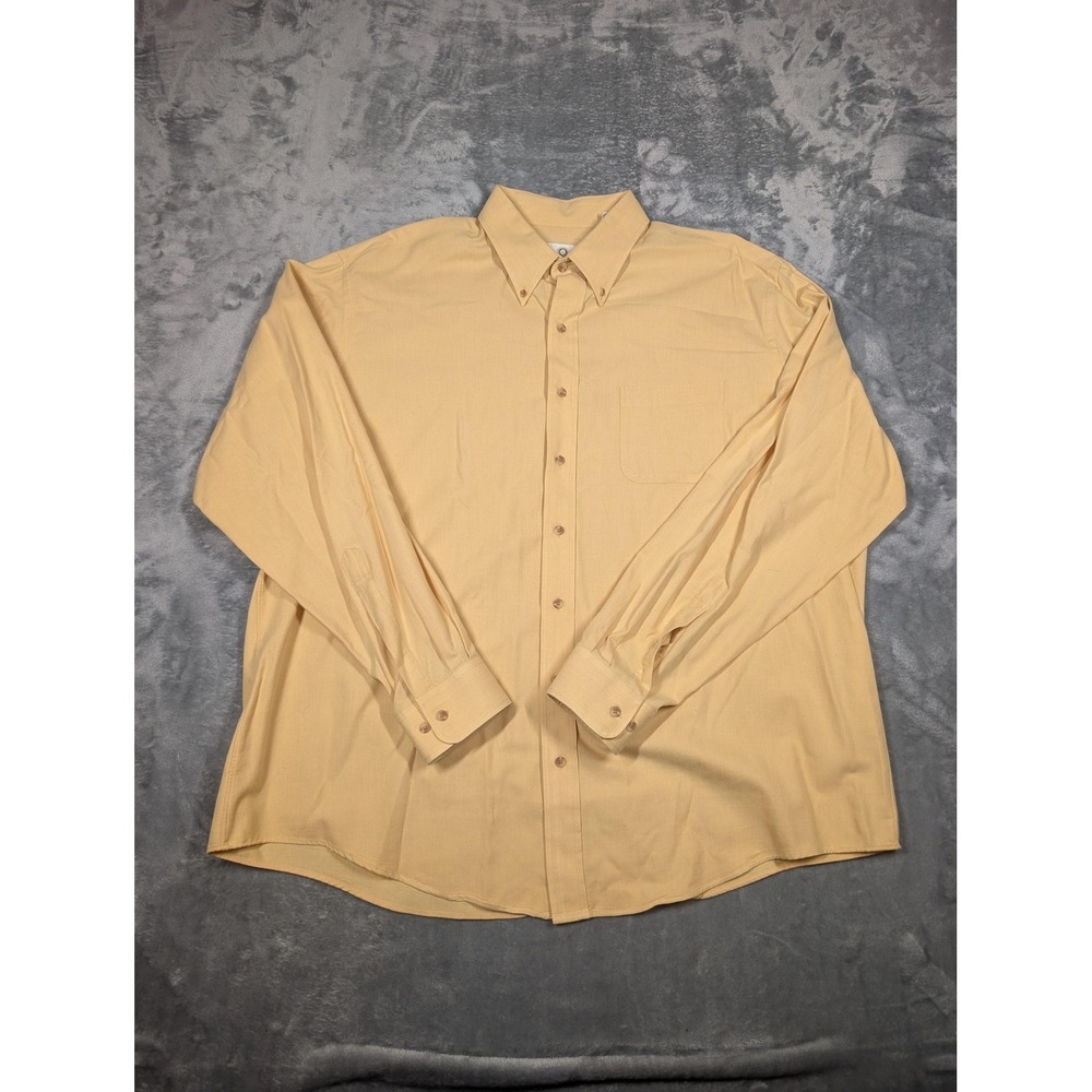 Viyella Shirt Mens 2XL Yellow Solid Cotton Wool Classic Fit Button Down